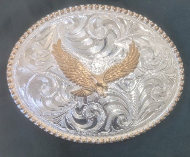 Vintage JUSTIN Silver Belt Buckle With Gold Eagle. Made In Mexico. In Mint Condition! $20 Firm!