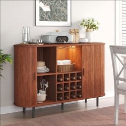 NEW 55” Walnut Wine Bar Cabinet w/ LED Lights – $165