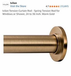 Tension Curtain Rod - Spring Tension Rod for Windows or Shower, 24 to 36 Inch. Warm Gold