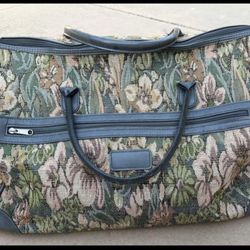 Vintage Floral Tapestry Jaguar Style Duffle Bag 