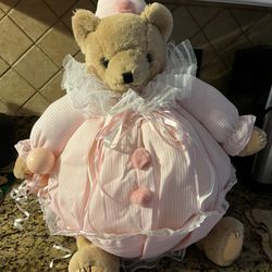 Stuffed Teddy Bear Clown With Multiple Pockets Around Belly For Holding/Tucking In Baby Items/Accessories. Perfect For Baby Shower.
