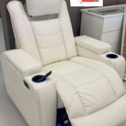 White Party Time Power Recliner- Ashley Living Room - Fast Delivery 