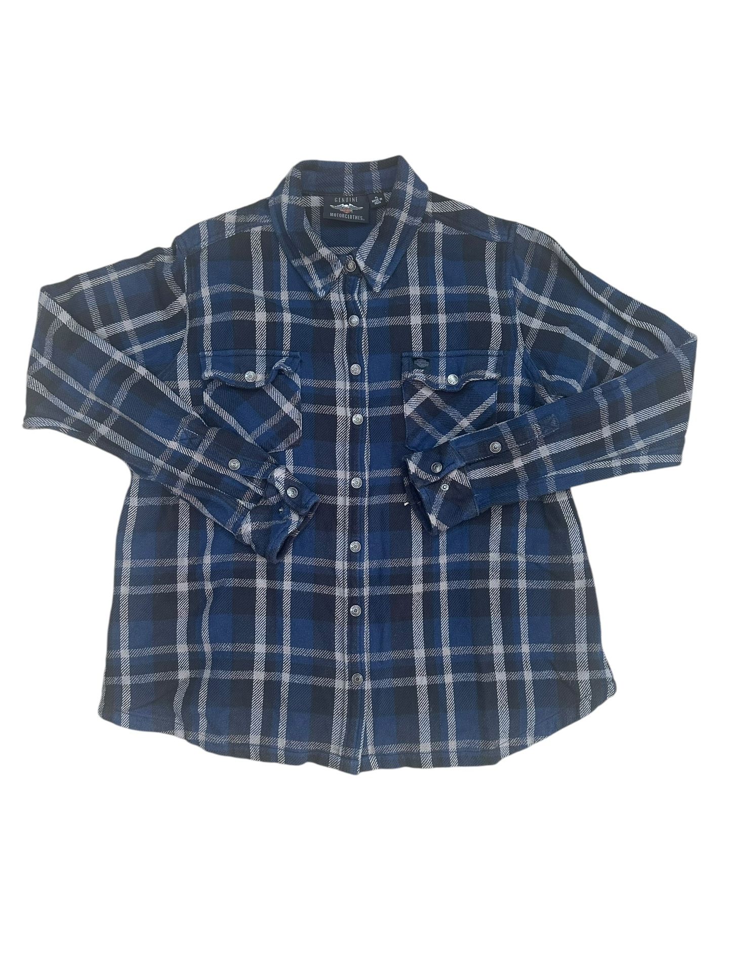 Harley Davidson Women's Mid Weight Plaid Flannel Shirt Blue Size XL
