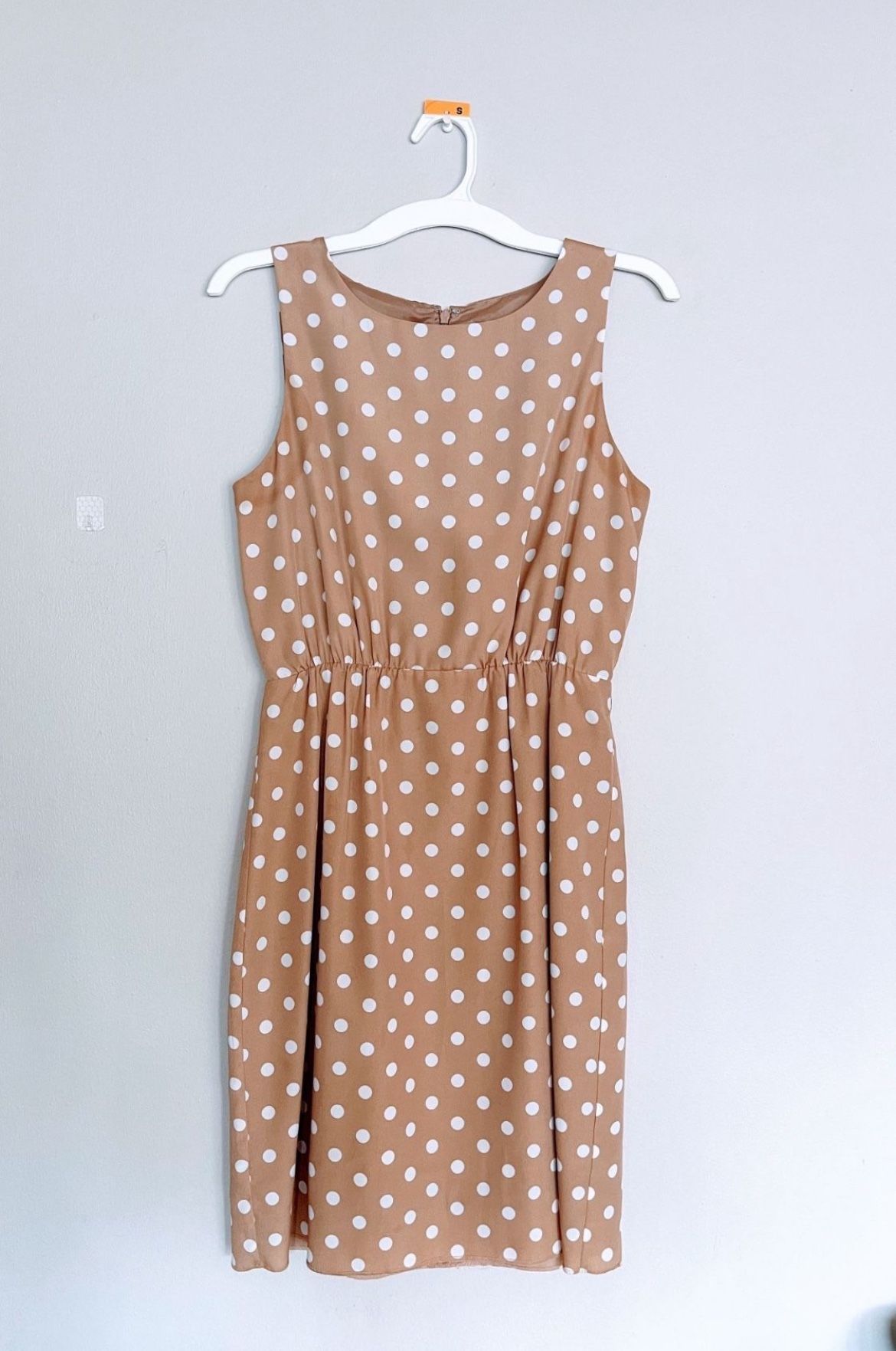 J. Crew Factory Tan White Polka Dot Sleeveless Summer Sundress (Size 4) (Pick up🛒 In Bellevue) *Check out my other Posts 🎁