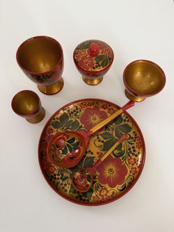 Russian Set of Cups, Spoons and a Plate