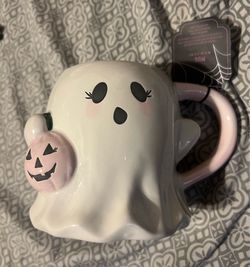 Cute girlie ghost with pumpkin mug new