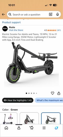 Electric Scooter for Adults and Teens, 19 MPH, 15 to 21 Miles Long Range, 350W Motor, Lightweight E Scooter with App, 8.5-inch Tires and Dual Braking