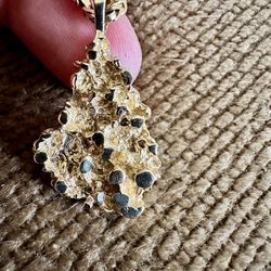 14k Solid Gold Nugget Pendant 