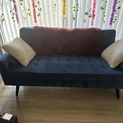 Brumback 69.7” Velvet Square Blue Arm Sofa By Mercury Row