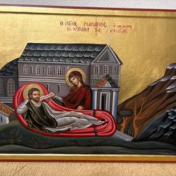 Hand-Painted Greek Orthodox Icon – Large 29” × 21” – $175 