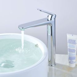 Bathroom Taps Mixer Tall Bathroom Sink Tap Bathroom Basin Taps Mixers Single-Lever Basin Mixer Tap Full Copper Heightened Hot and Cold Water (Chrome)