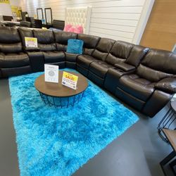 BROWN OR GREY LEATHER GEL SECTIONAL WITH 3 RECLINERS!!! JUST $49 DOWN AND 90 DAYS NO INTEREST!!! IN STOCK NOW FOR SAME DAY DELIVERY!!!
