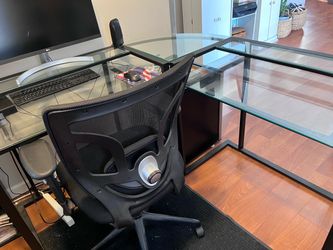 Glass computer desk L shaped