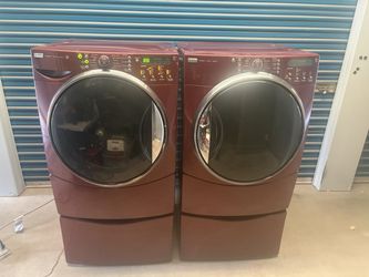 KENMORE ELITE STEAM FRONT LOAD WASHER & ELECTRIC DRYER WITH PEDESTALS