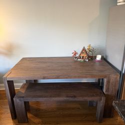 CB2 Blox 63” Brown Wood Dining Table with Bench
