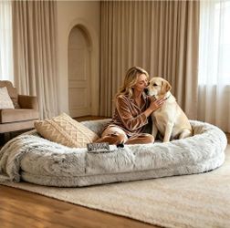 Grey Human Dog Bed - 71''x45''x12'' Size Fits Adult and Pet Washable Giant People DogBed 10 CM Thick Memory Foam Large Oversize Dog Bed with Plump Pil