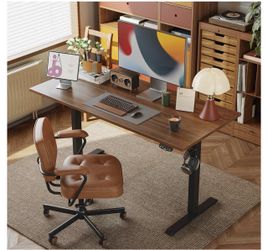 55*24 Inch Height Adjustable Electric Standing Desk, Dark Walnut Sit Stand Up Computer Desk, Memory Presets, Stable Steel Frame,154 lbs, Easy Assembly