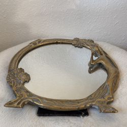 Vintage Brass Art Nouveau Daisy Flower Lady of the Lake Vanity Mirror