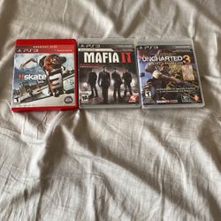 3 PS3 games Mafia 2, Skate 3, and uncharted 3.