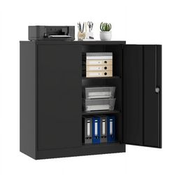 AUHUP 35" Metal Cabinet with 2 Adjustable Shelves, Home Office Storage Cabinets with Locking Doors, File Cabinet for Warehouse,Garage (Black)