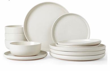 Famiware Milkyway 12-Piece Dinnerware Set – Beige White Stoneware Plates & Bowls