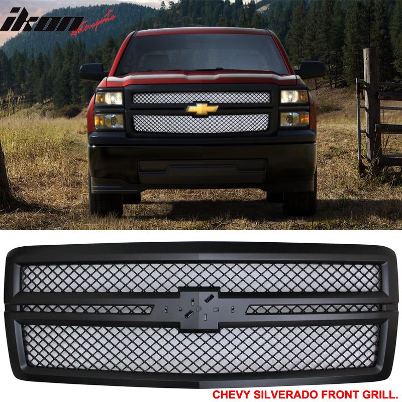 Fits 2014-2015 Chevrolet Silverado 1500 B Style Front Bumper Hood Grille Grill ABS