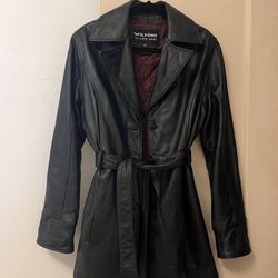 Women’s Black Leather Jacket - Lined With Belt