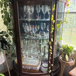 Early 1900s Claw Feet Solid Oak China Closet Display Curio Cabinet Cupboard