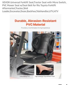 VEVOR Universal Forklift Tractor Seat w/ Seat Belt & Micro Switch – New