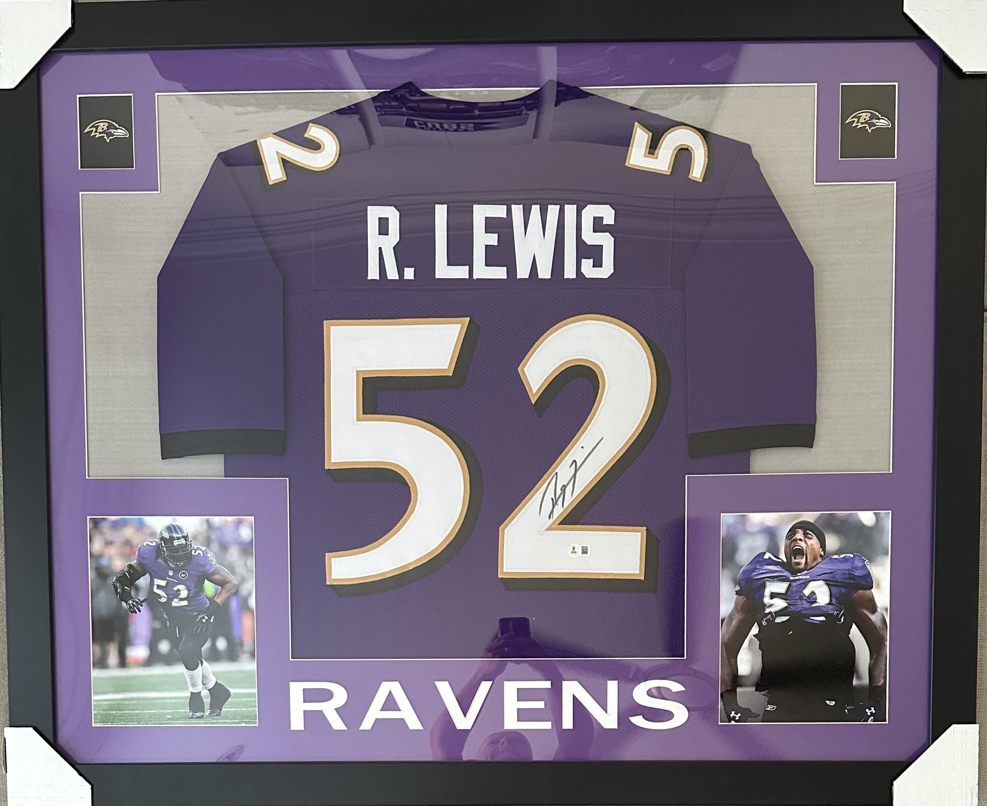 Ray Lewis Signed Baltimore Ravens Framed Custom Pro Style Jersey Beckett