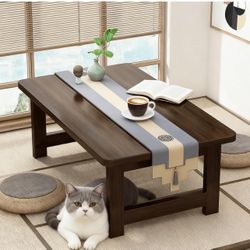 New Folding Table Portable Solid Wood Japanese Coffee Table, No Assembly Folding Coffee Table for Sitting on The Floor, Easy Storage (39.4 * 19.7 * 13