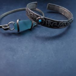 Vintage Women's Turquoise Bracelet & Seaglass Band