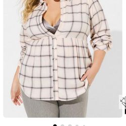 Torrid Brushed Acrylic Flannel Tie Back Button Up Tunic - 0X&2X