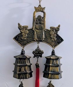 Buddha Maitreya Brass Lucky Pagoda Bells Wind Chime Antique Copper Bronze Tone