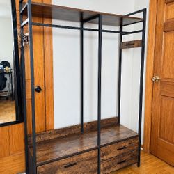 Rustic Industrial Wardrobe / Armoire – 4 Drawers + Hanging Storage