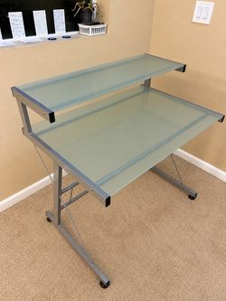 Glass Computer Desk / Workstation with Monitor Shelf