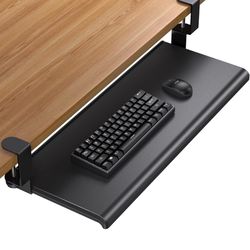 HUANUO Keyboard Tray 27" Large Size, Keyboard Tray Under Desk with C Clamp, Computer Keyboard Stand Slide Pull Out, No Screw into Desk, for Home or Of
