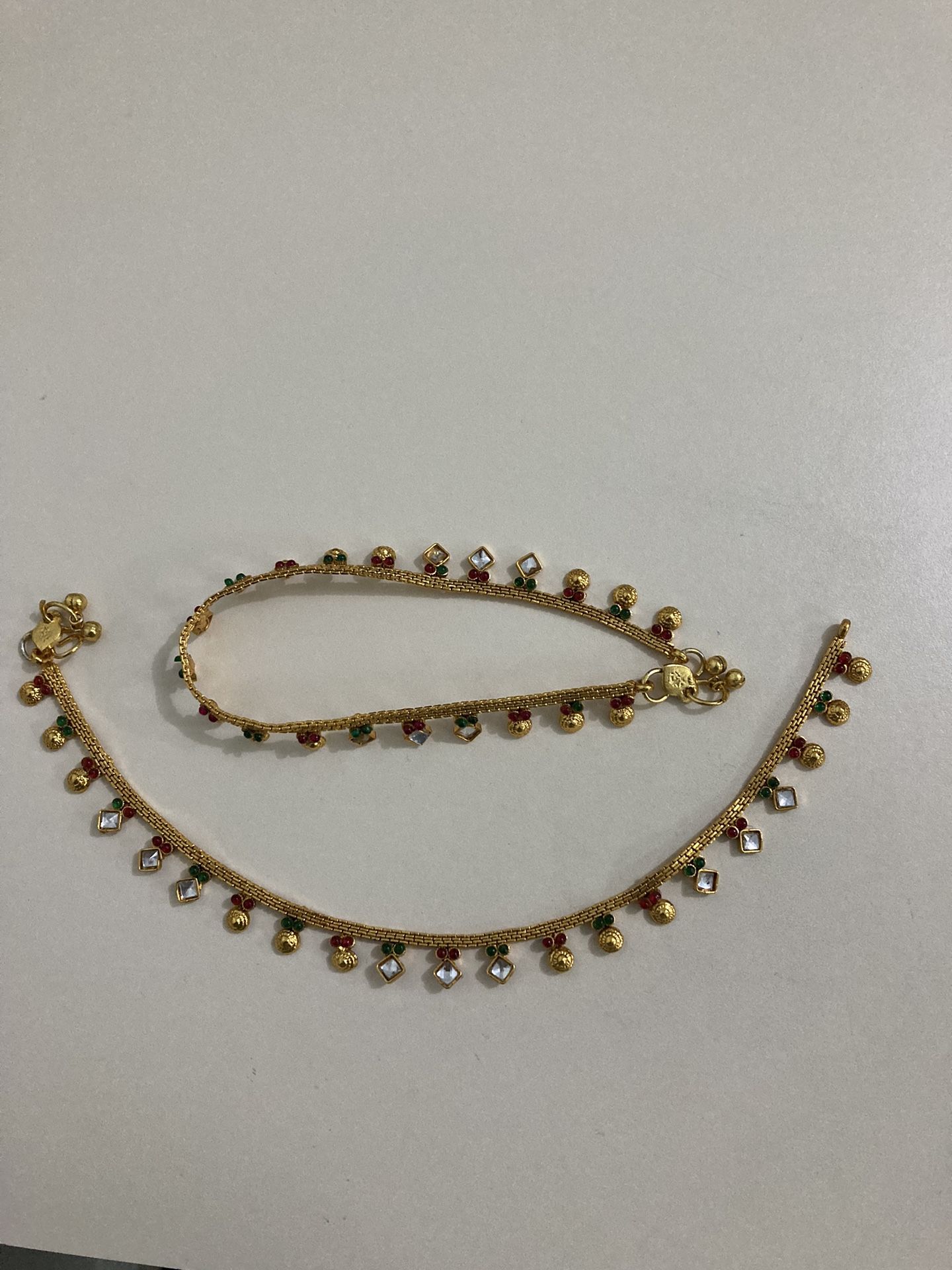 Golden Anklets With Gemstone Accents