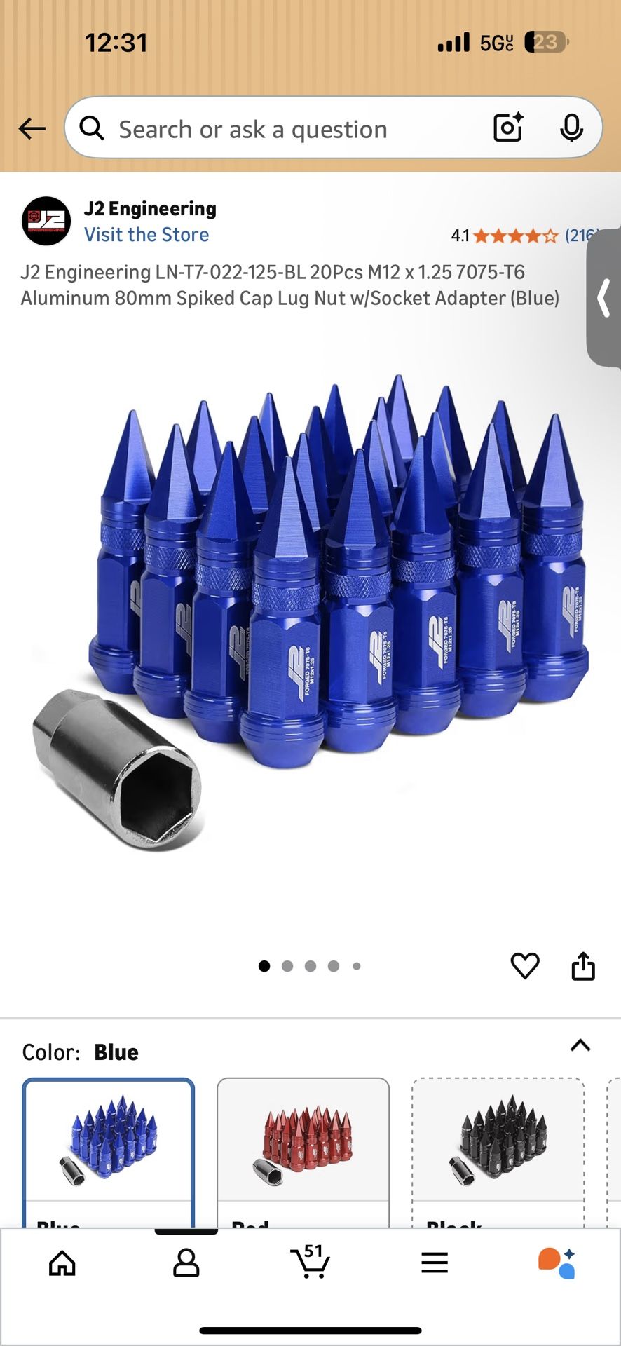 Blue Spiked 4 Inch Lugnuts