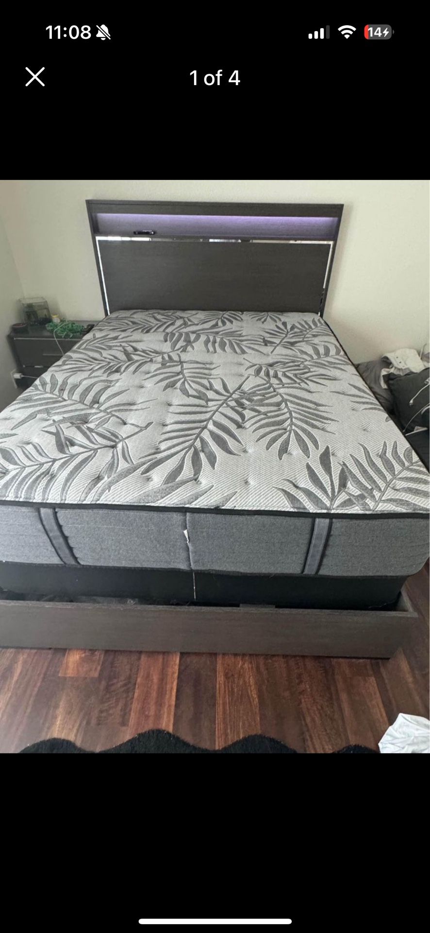 Elegant 4 Piece Grey LED Queen Bedroom Set