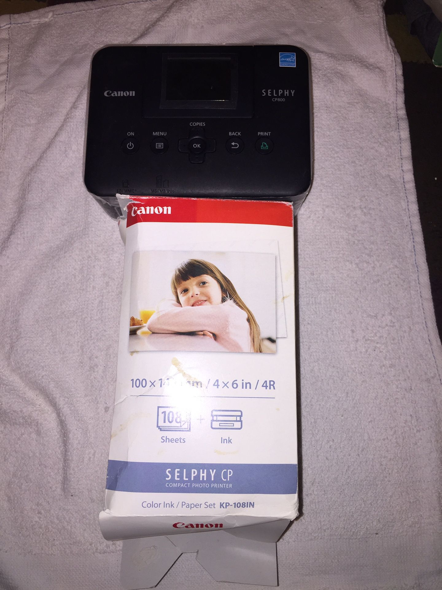 Canon Selphy CP800 photo Printer, Ink and Paper Bundle New