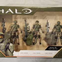 HALO INFINITE UNSC MARINES 3 FIGURES 9 PIECE BOX SET. 