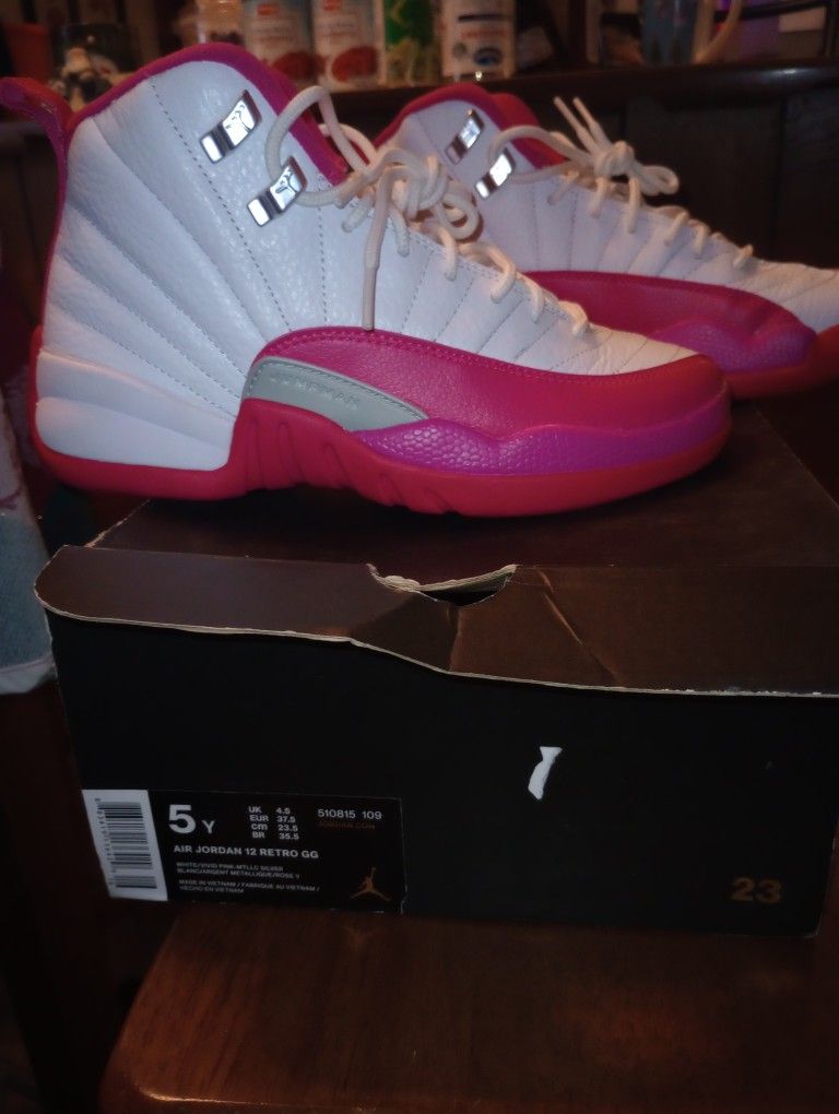 5Y Air Jordan 12 Retro GG Pink Metallic Silver Girls Shoes