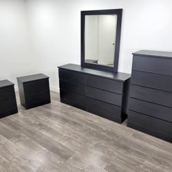 Dresser Whit Mirror, Chest And 2 Nightstands - Cómoda Con Espejo, Gavetero Y 2 Mesitas De Noche 