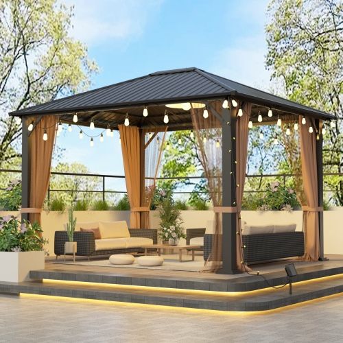 10x12 Hardtop Metal Gazebo,Heavy Duty Pergola with Mosquito Nets&Galvanized Steel,Sturdy Outdoor Canopies Tent,Suitable for Gardens,Patio,BackyardÂ