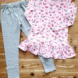 SIZE 6-8 GIRLS 2-PIECE OUTFIT WHIMSICAL KNIT LONG TUNIC W/GRAY LEGGINGS 