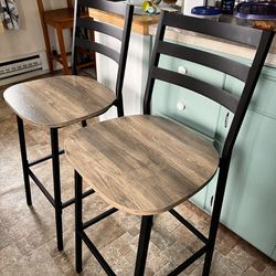 Set Of 2 Matching Bar Stools - Black Frame, Brown Seats $25 each OR $40 For Both