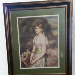 Vintage Framed Art Print – Portrait of a Romantic Girl – Ornate Frame 40x35