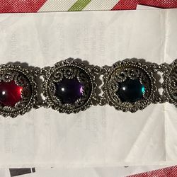 Vintage Glass Bead & Filigree Bracelet