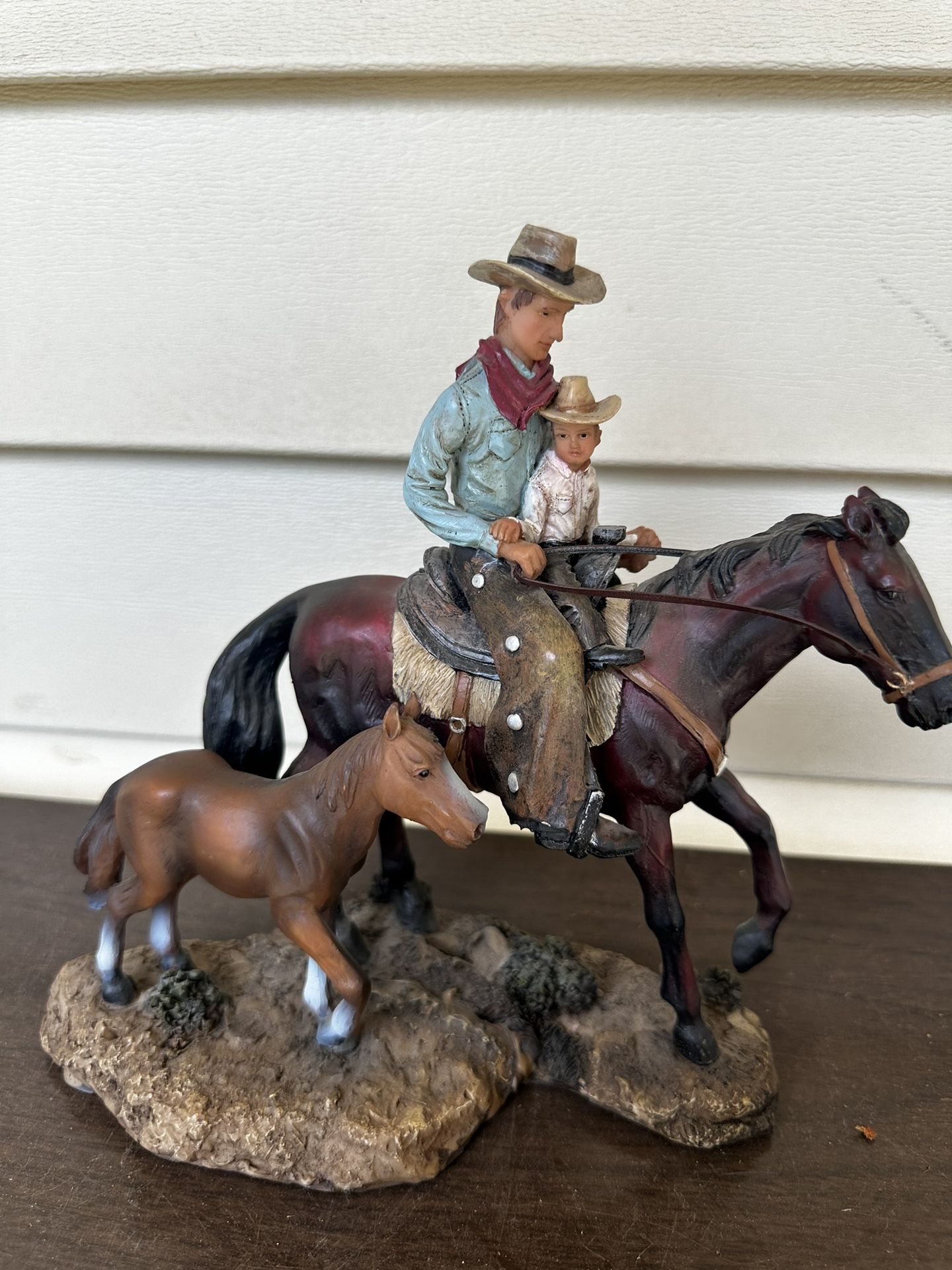 Western Cowboy Father And Son Figurine Art Decor